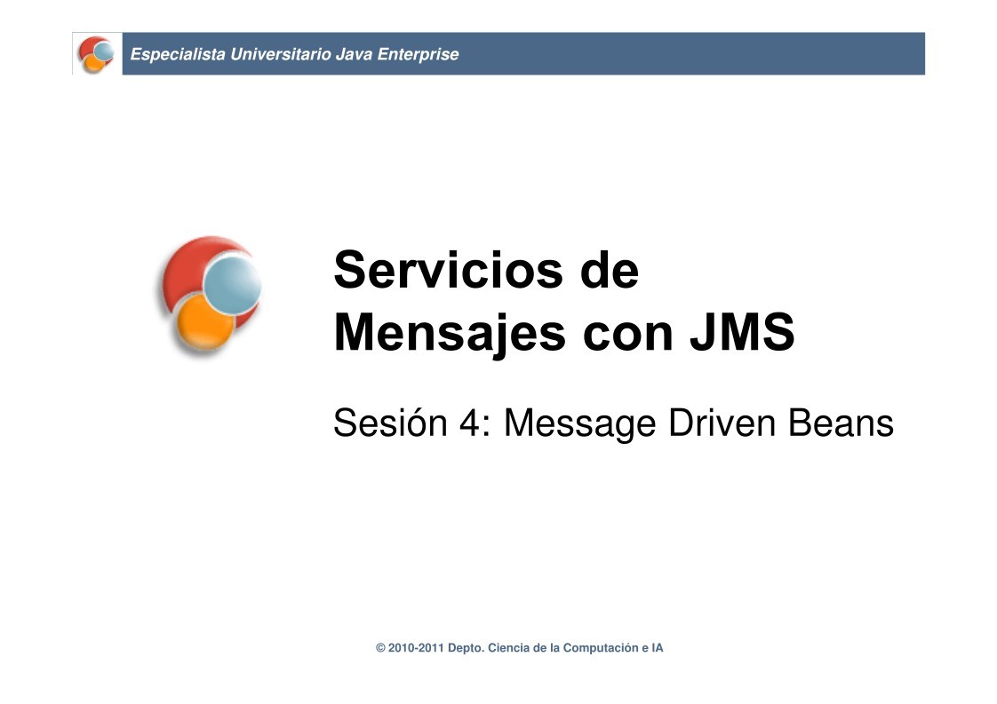 Imágen de pdf Sesión 4: Message Driven Beans - Servicios de Mensajes con JMS